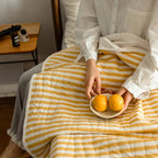 CozyHome Cotton Striped Reversible Blanket Yellow White Soft Lightweight — Image 6