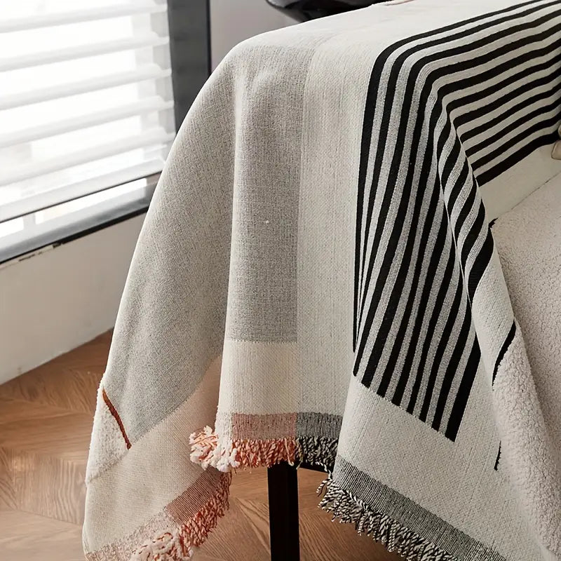 Modern Geometric Cotton Sofa Throw Blanket Black White Orange Striped Decorative Living Room Cover — Image 6