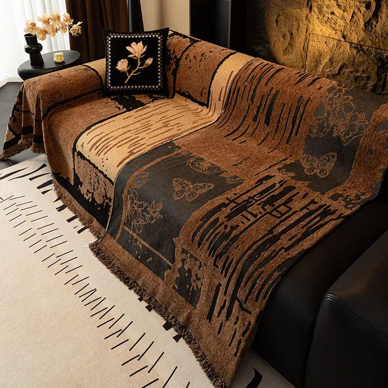 Elegant Woven Sofa Throw Blanket Cotton Blend Floral Pattern Brown — Image 3