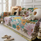 Reversible Floral Sofa Cover Cotton Blend Tapestry with Tassels for Living Room — Image 2