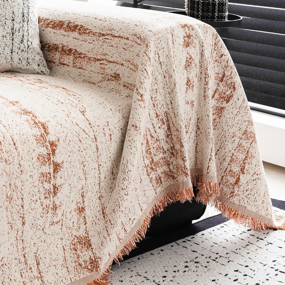 Elegant Textured Sofa Cover Cotton Blend Slipcover Beige Living Room Protector — Image 4