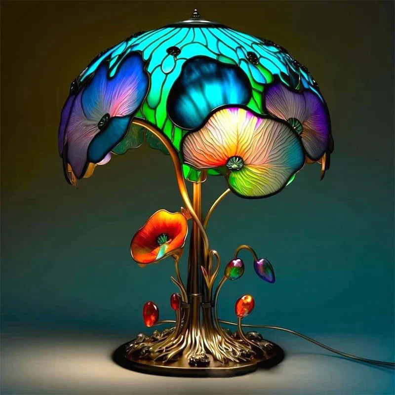 Artistic Stained Glass Mushroom Table Lamp Handcrafted Decorative Accent Light Multicolor — Image 5