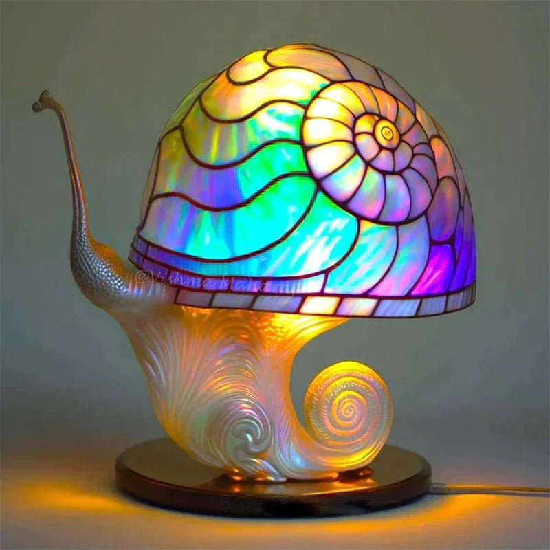 Artistic Stained Glass Mushroom Table Lamp Handcrafted Decorative Accent Light Multicolor — Image 6
