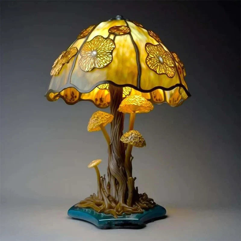 Artistic Stained Glass Mushroom Table Lamp Handcrafted Decorative Accent Light Multicolor — Image 7