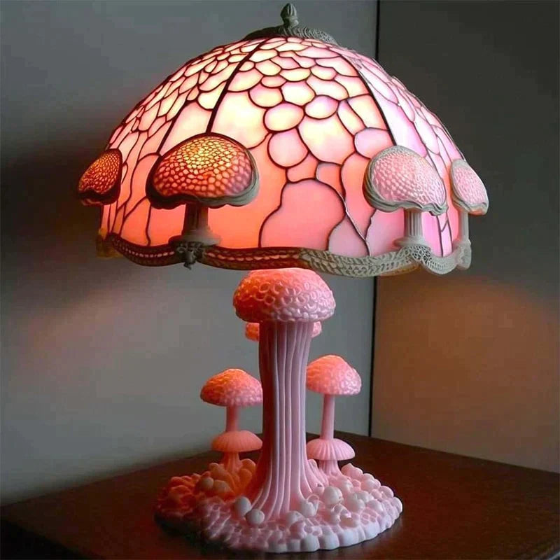 Artistic Stained Glass Mushroom Table Lamp Handcrafted Decorative Accent Light Multicolor — Image 8