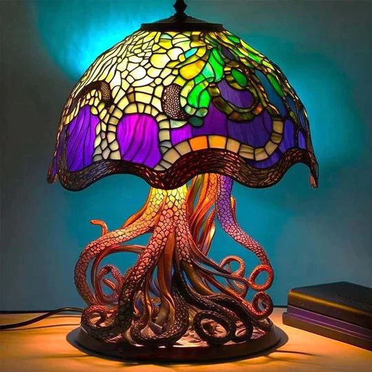 Artistic Stained Glass Mushroom Table Lamp Handcrafted Decorative Accent Light Multicolor — Image 9