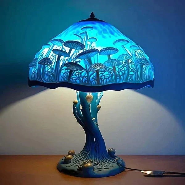 Artistic Stained Glass Mushroom Table Lamp Handcrafted Decorative Accent Light Multicolor — Image 10