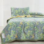 Reversible Floral Comforter Set Cotton Green Yellow King Size Bedding — Main Image