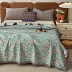 Reversible Floral Cotton Quilt Blanket King Size Blue Pink Green Pattern — Main Image