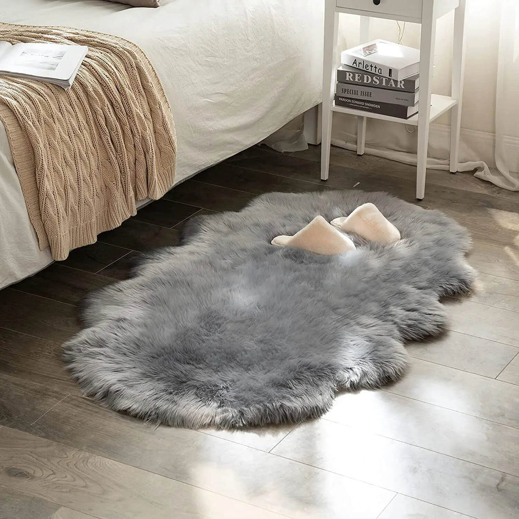 Luxury Faux Fur Area Rug Soft Shaggy Carpet Grey 60x180cm — Image 6