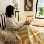 Cozy Home Striped Cotton Blanket - Yellow/White, Soft and Lightweight, 150x200cm — Main Image